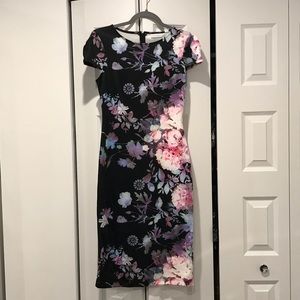 Black Midi Dress with Floral Accent